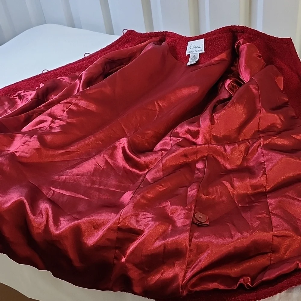 Linea by Louis Dell'Olio Red Textured Wool Blend Cardigan Jacket Size Small